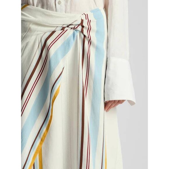 A.L.C. Clara Faux Wrap Midi Skirt in White Multi Stripe 3SKRT005 US 4 Small NEW - Picture 7 of 9